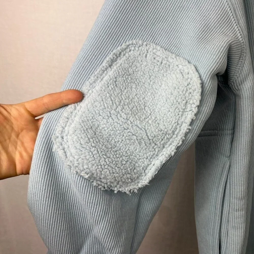 NEW Free People Mia Henley Sweatshirt Blue Womens XL Shawl‎ Collar Fleece Cozy
